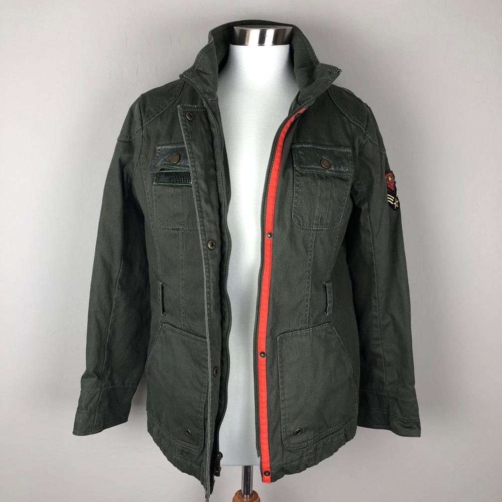 Army corduroy green coat with patches
